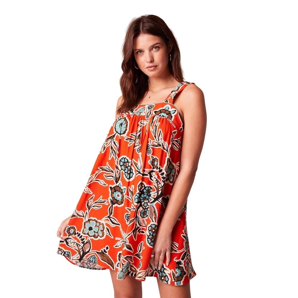 Band‎ of the Free Teresa Tangerine Floral Tank Mini Dress Medium Orange Boho
